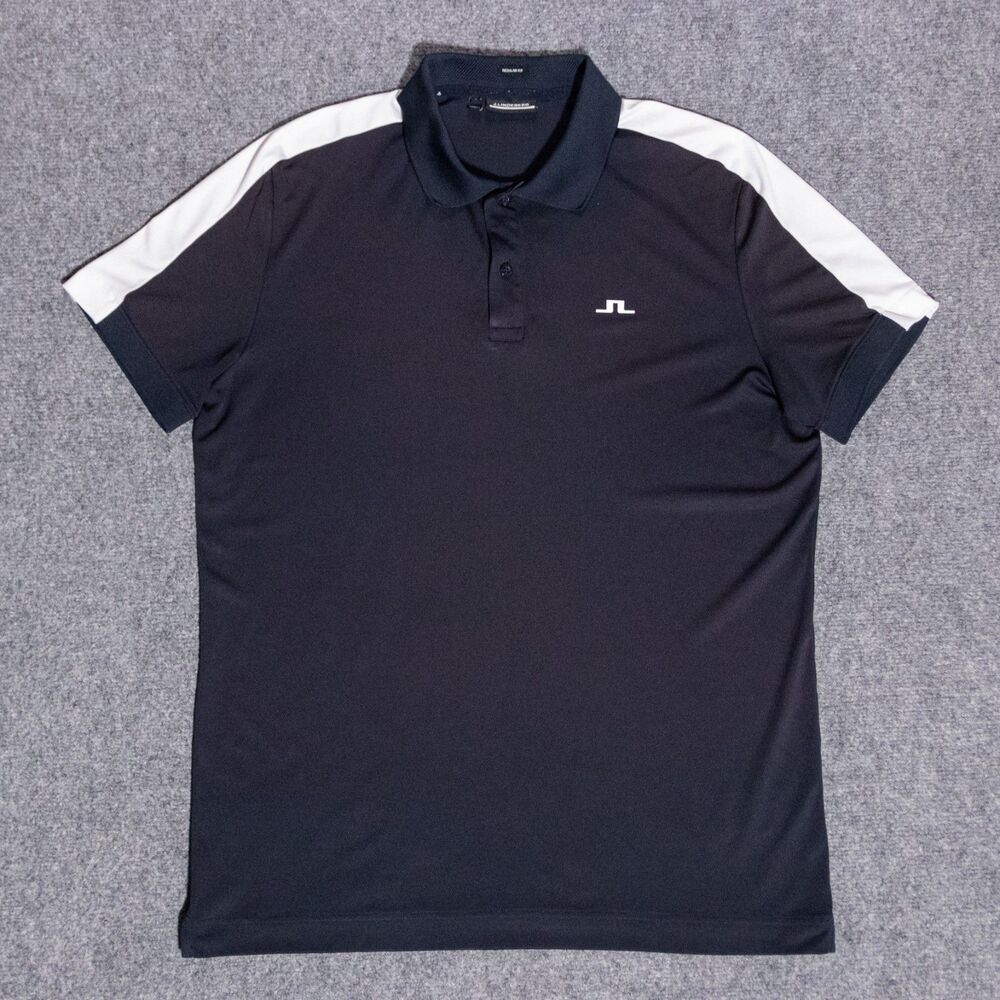 J.Lindeberg Men's Rowland Regular Fit Stripe Golf Polo Shirt Black White Large